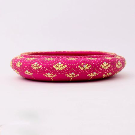 Handcrafted Pink Terracotta Urli with Golden Motifs